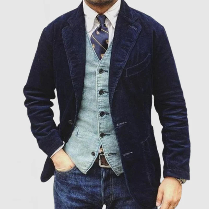 James Blazer Homme en Velours Côtelé – Elegant, Warm & Versatile with Modern Vest