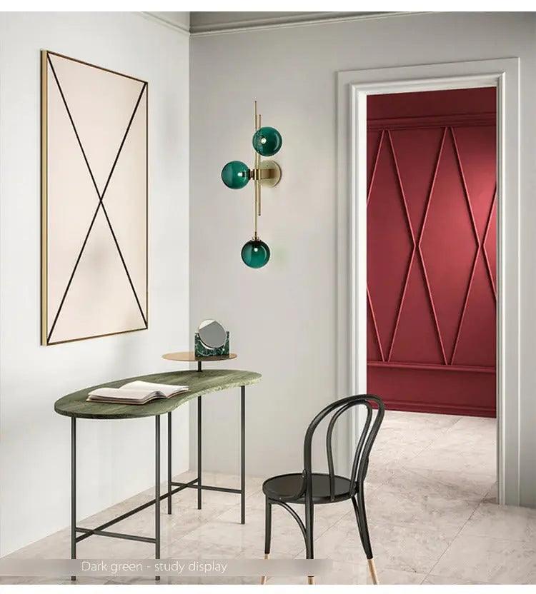 Purkog | Applique murale moderne – abat-jour en verre clair et vert – finition dorée