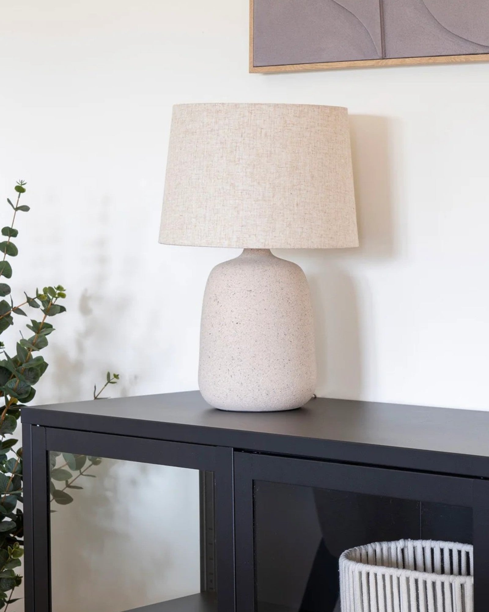 Écleau | Lampe de table en céramique – beige pierre – 46 cm – Éclairage décoratif élégant