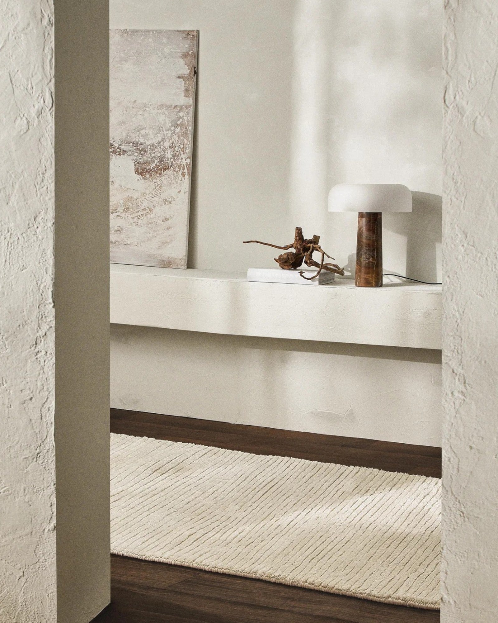 Mateil | Lampe de table élégante – verre blanc et marbre brun – Ø32cm