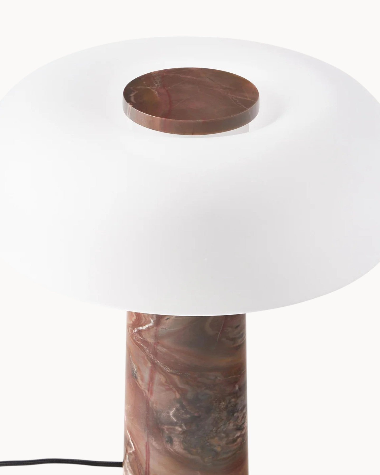 Mateil | Lampe de table élégante – verre blanc et marbre brun – Ø32cm