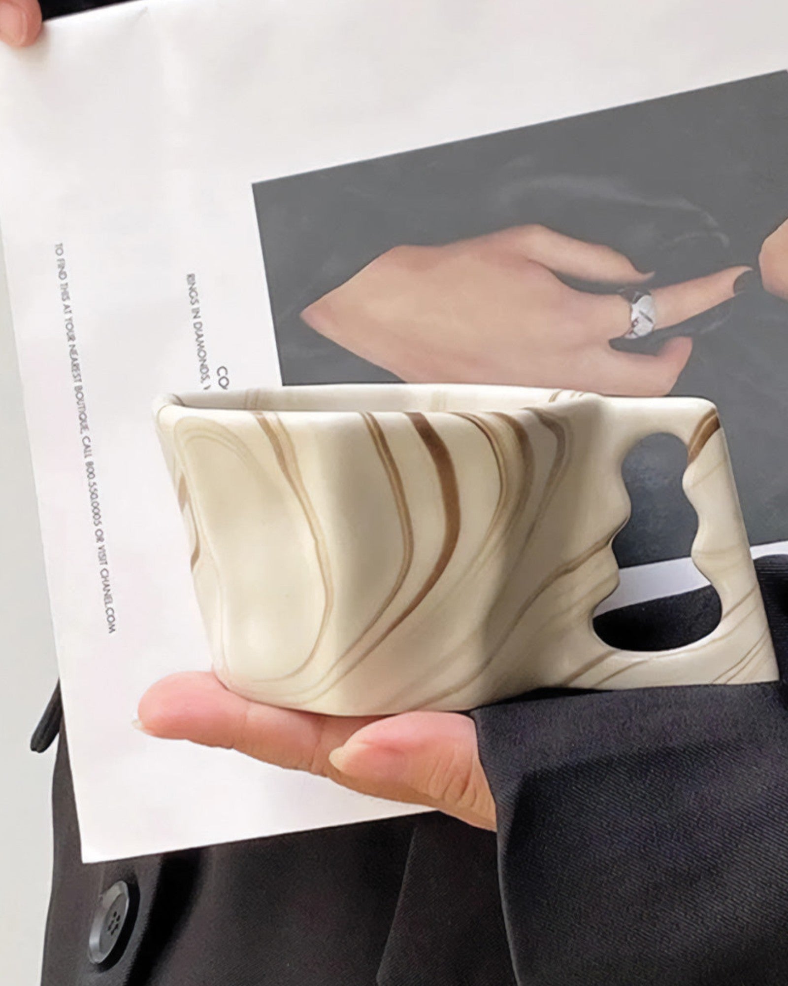 Vent Ljus | Mug octogonal – Design moderne – Brun et gris élégant