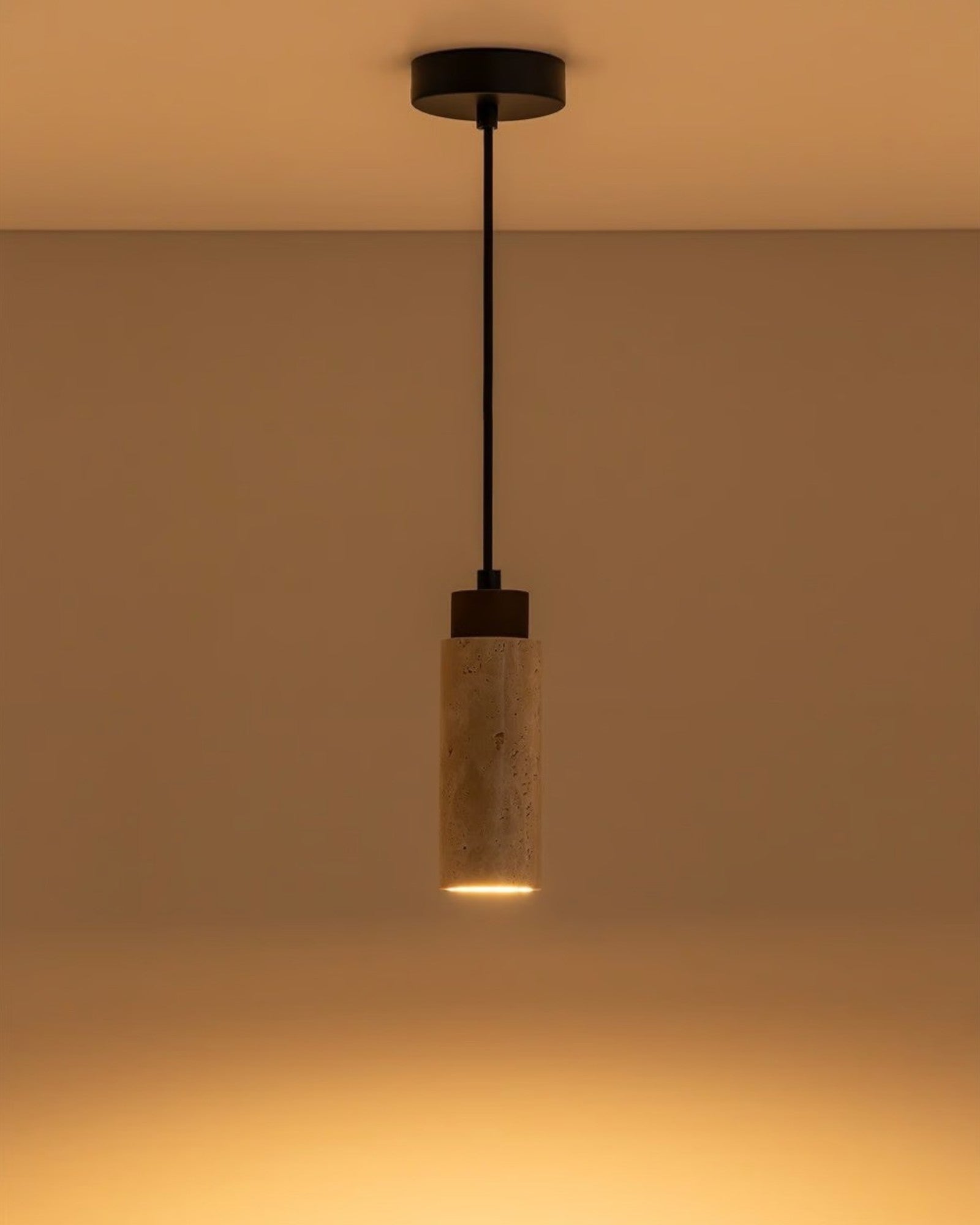 Nuiord | Suspension réglable en travertin et bois - Ø10 cm