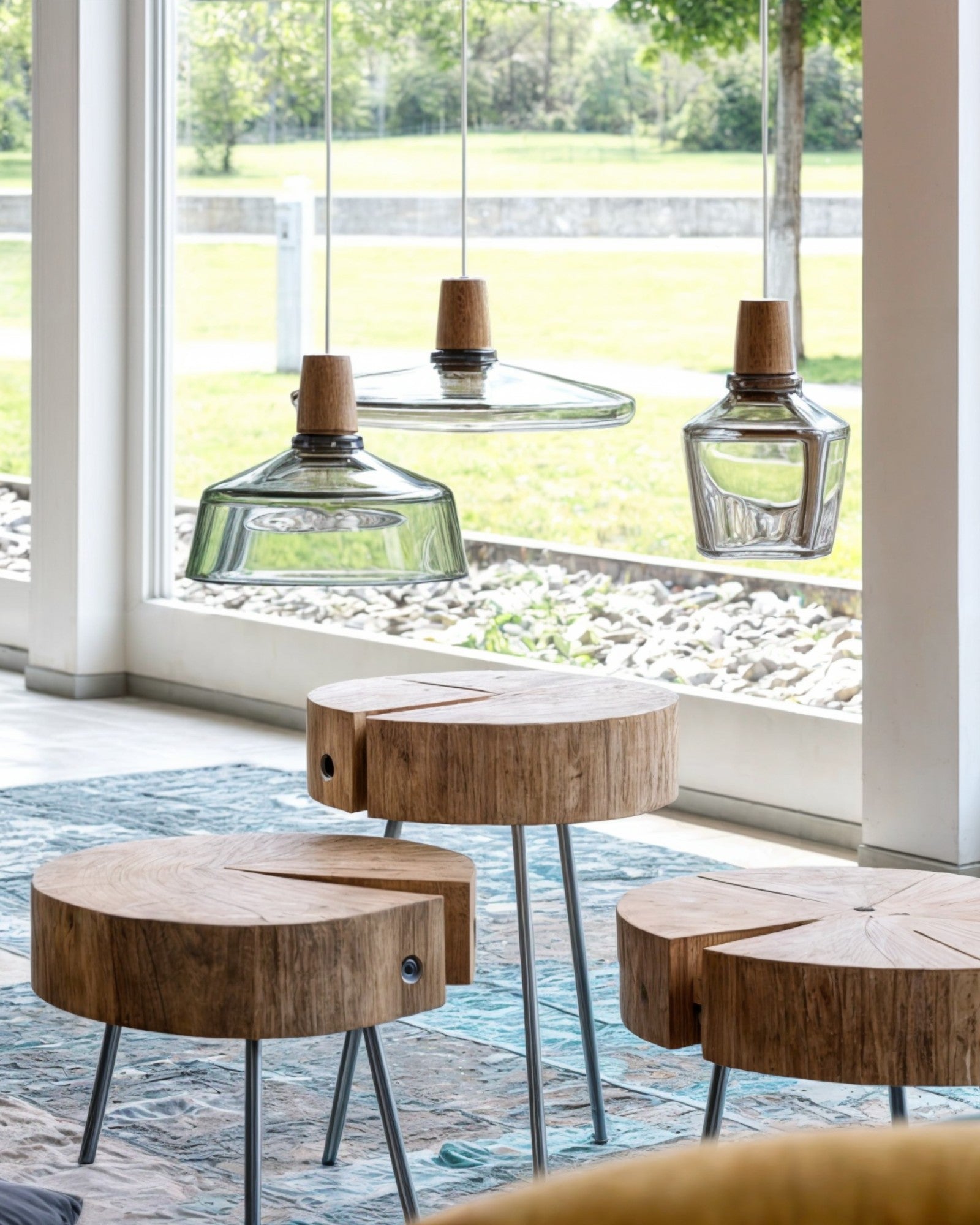 Lumind | Lampe de loft en verre moderne – socle en bois élégant