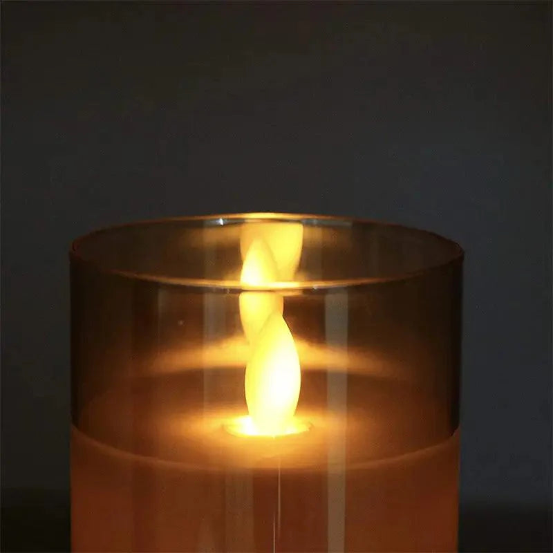 Kustin | Bougies LED – Verre Gris – Effet Flamme Réaliste – Set de 3