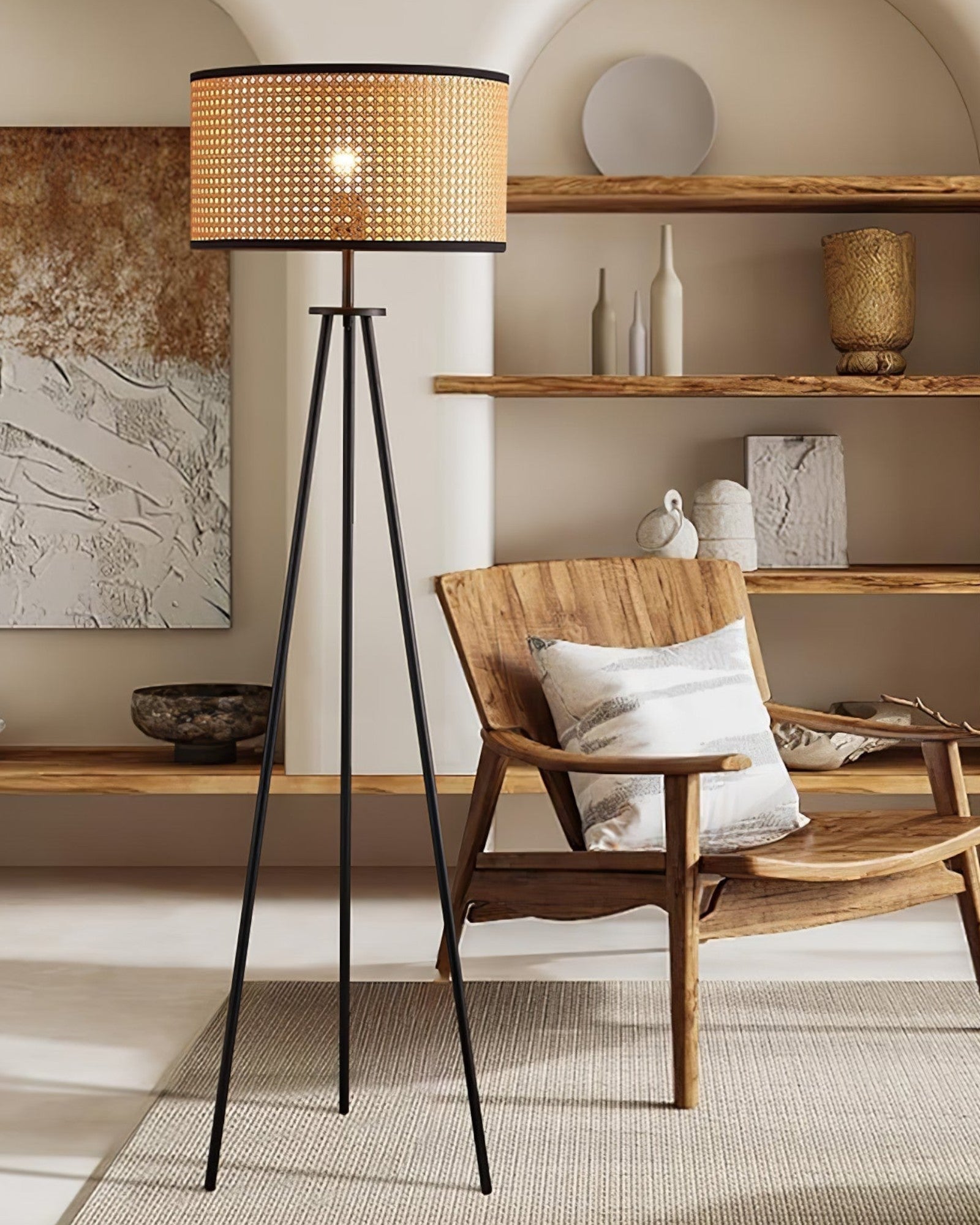 Clair Nord | Lampe sur pied en rotin fait main – bambou naturel & noir – élégante et durable