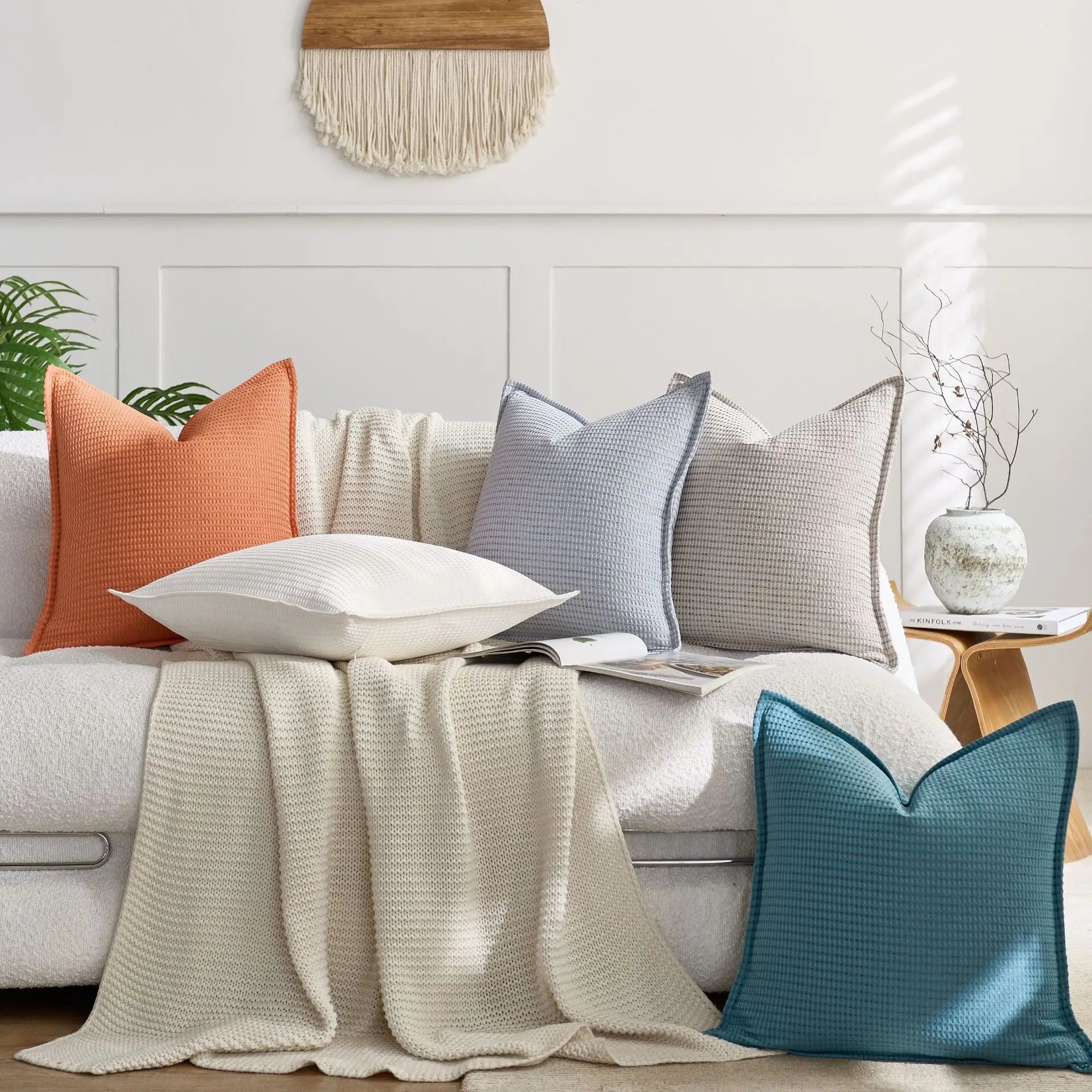 Housse de Coussin Texturée en Gaufre