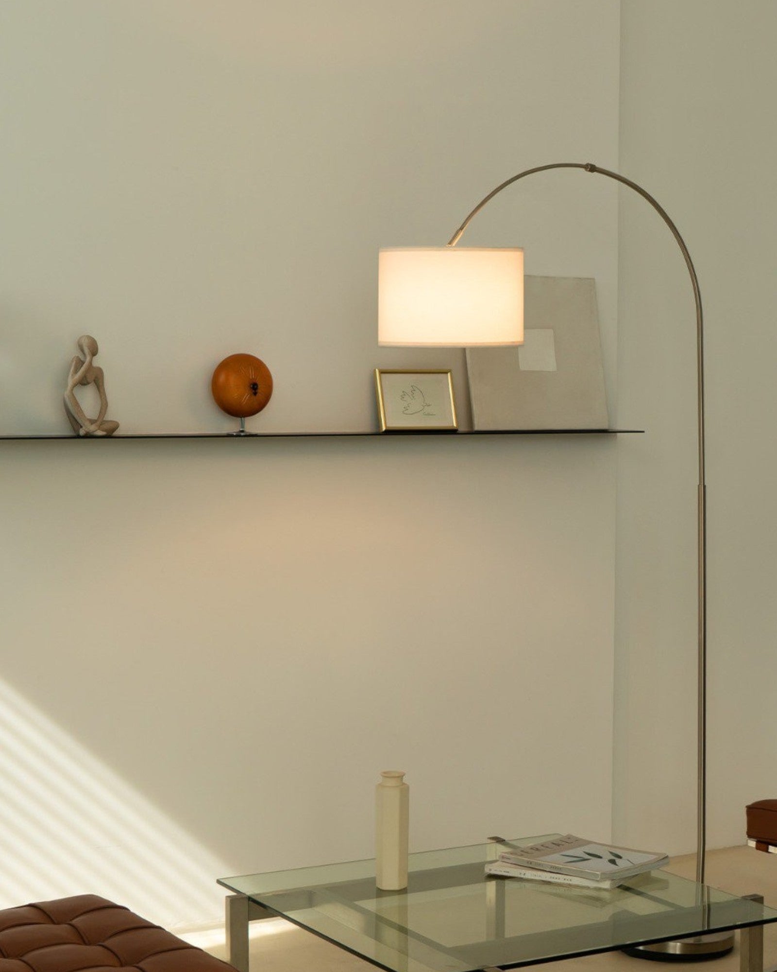 Douce Tidlos | Lampe sur pied moderne – acier brossé – abat-jour en lin