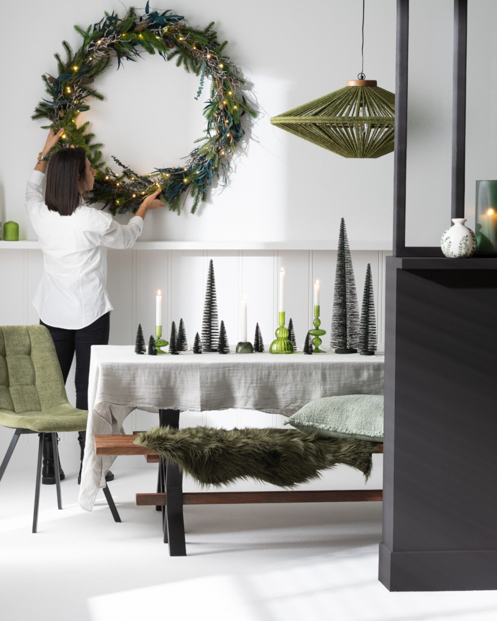 Claord | Suspension Ovni Verte – Grande Lampe en Métal et Jute