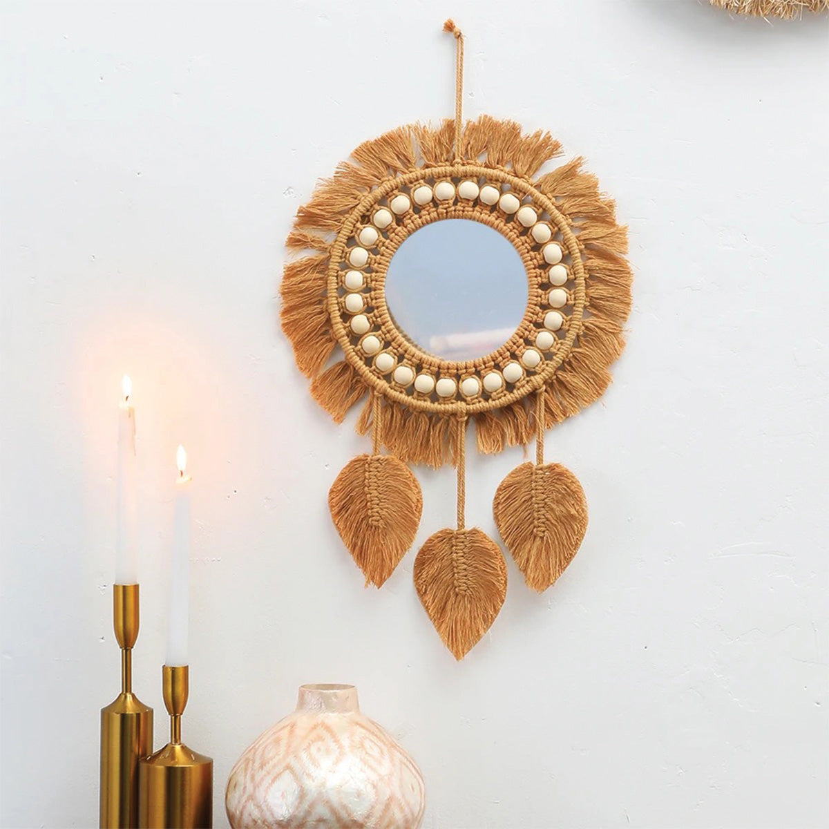 Soleil Vinter | Miroir en macramé – perles élégantes