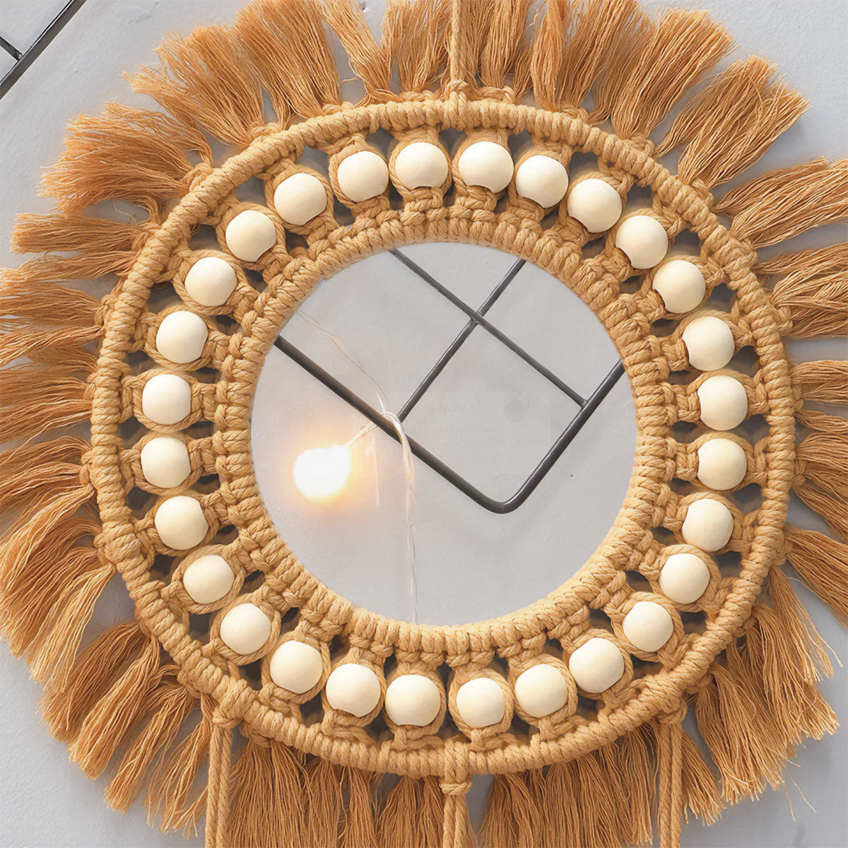 Soleil Vinter | Miroir en macramé – perles élégantes