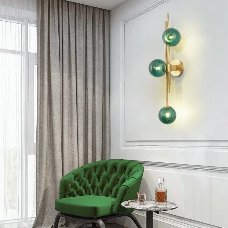 Purkog | Applique murale moderne – abat-jour en verre clair et vert – finition dorée