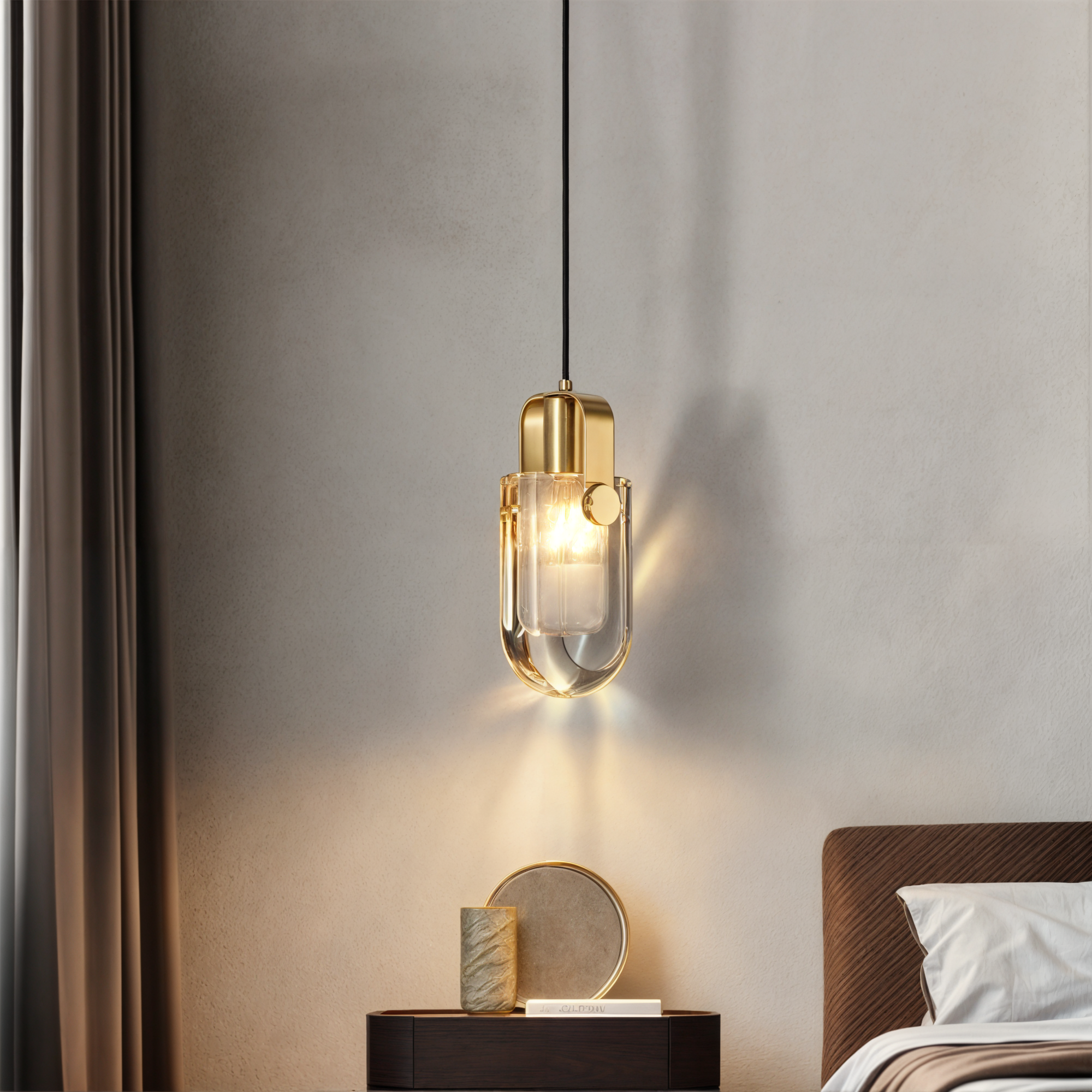 Maison Berg | Suspension moderne en or ovale – cristaux, cuivre & verre – 3 couleurs de lumière