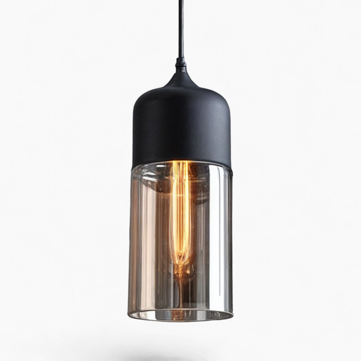 Linsnö | Suspension moderne – 4 formes – abat-jour en verre clair – accents en métal et bois