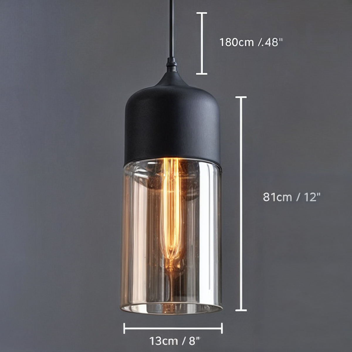Linsnö | Suspension moderne – 4 formes – abat-jour en verre clair – accents en métal et bois