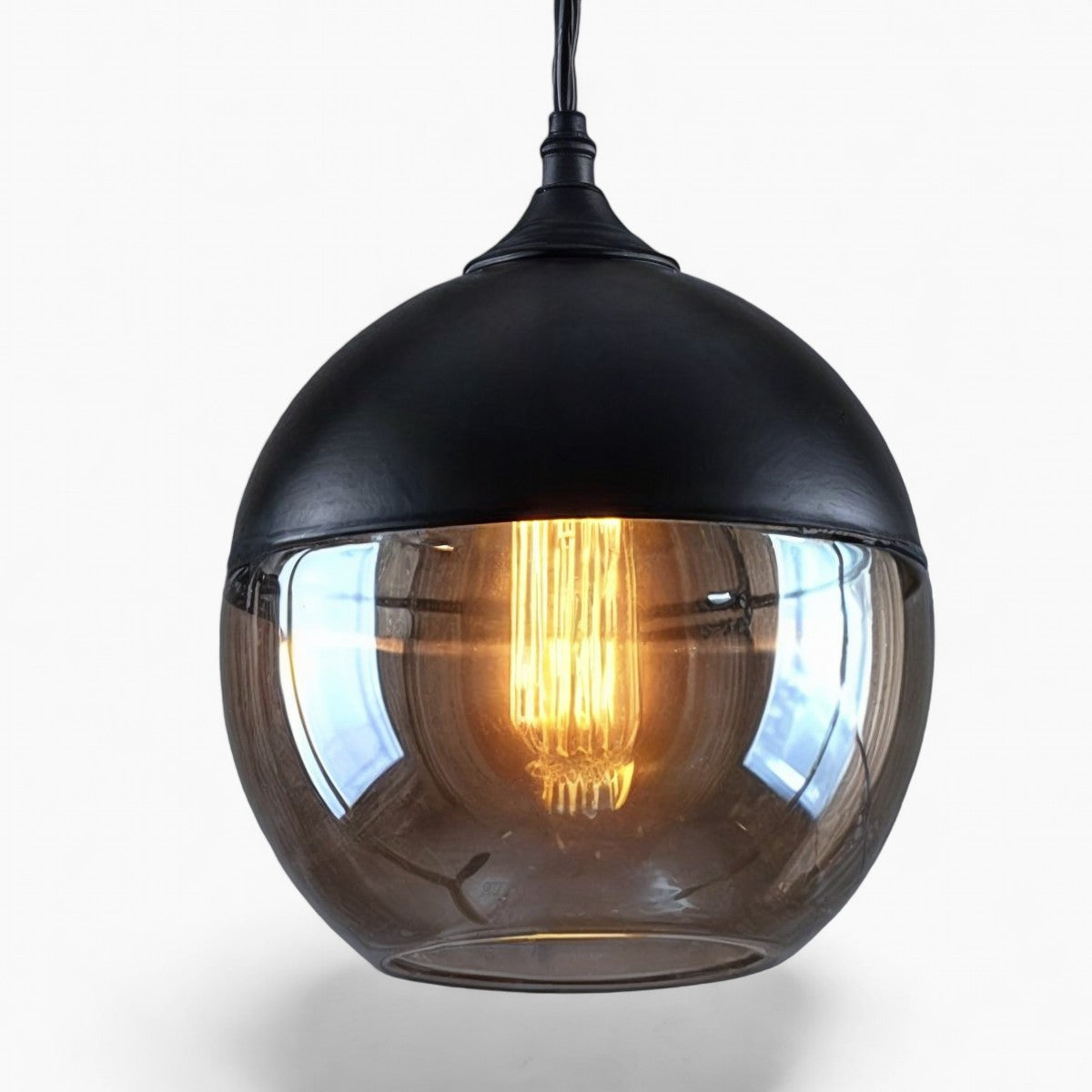 Linsnö | Suspension moderne – 4 formes – abat-jour en verre clair – accents en métal et bois