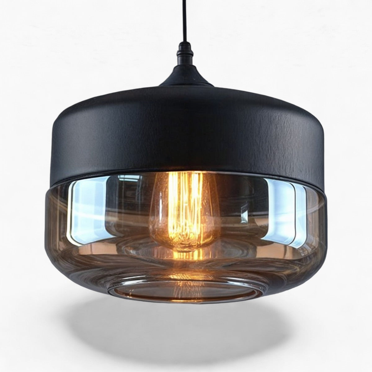 Linsnö | Suspension moderne – 4 formes – abat-jour en verre clair – accents en métal et bois