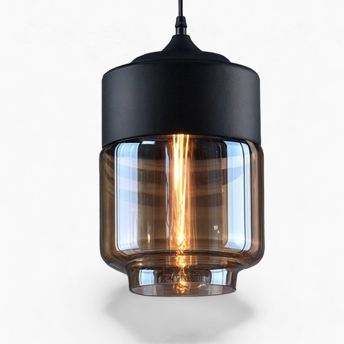 Linsnö | Suspension moderne – 4 formes – abat-jour en verre clair – accents en métal et bois