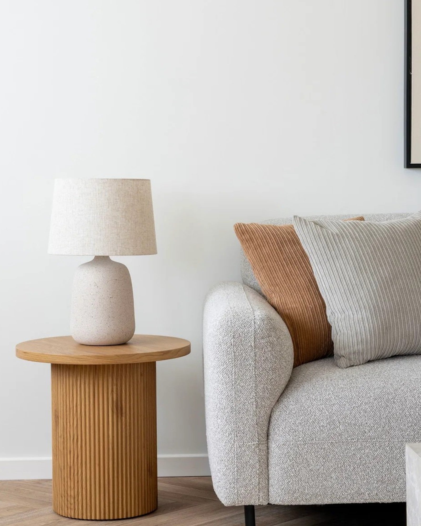 Écleau | Lampe de table en céramique – beige pierre – 46 cm – Éclairage décoratif élégant