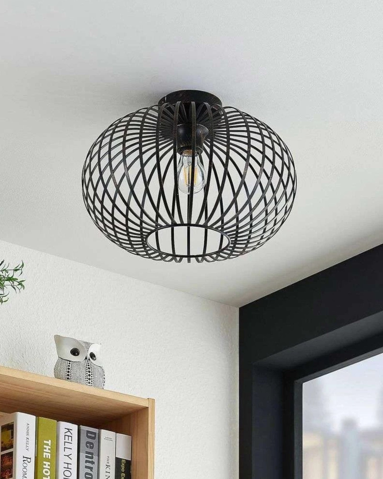 Vinjus | Plafonnier rétro noir-doré – métal rond – Ø30 cm