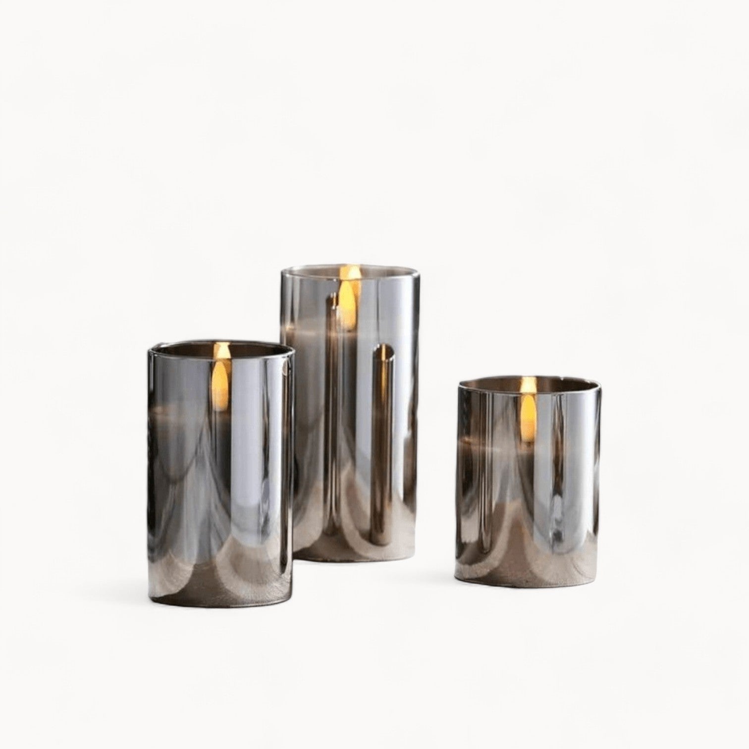 Kustin | Bougies LED – Verre Gris – Effet Flamme Réaliste – Set de 3