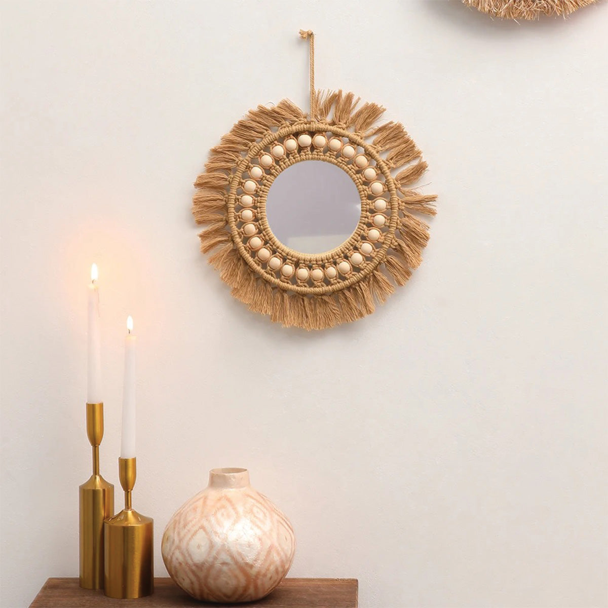 Soleil Vinter | Miroir en macramé – perles élégantes
