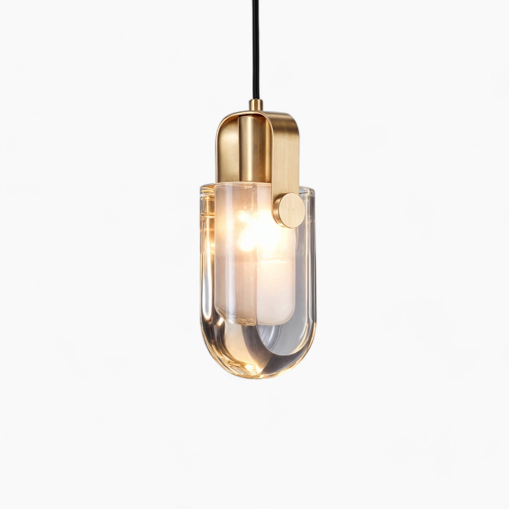 Maison Berg | Suspension moderne en or ovale – cristaux, cuivre & verre – 3 couleurs de lumière