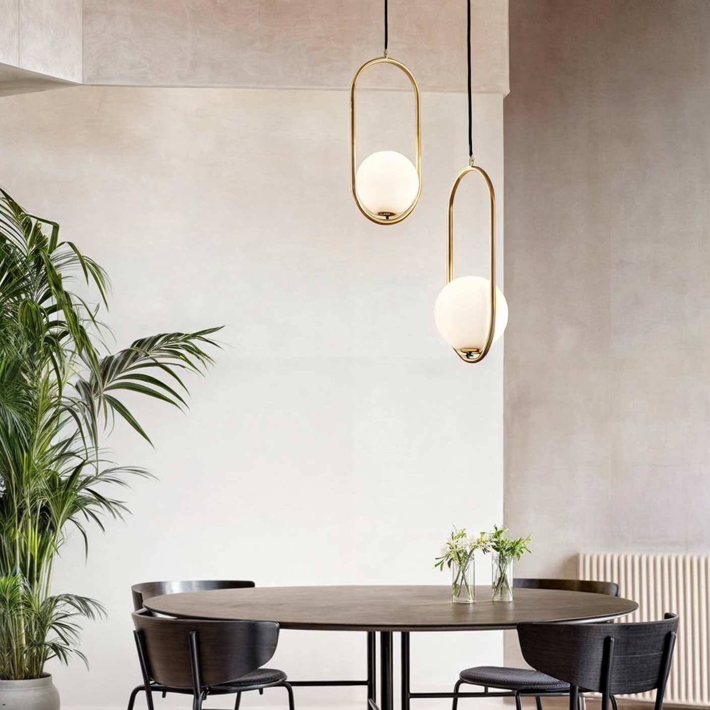 Linge Lind | Suspension réglable – cadre doré – abat-jour en verre