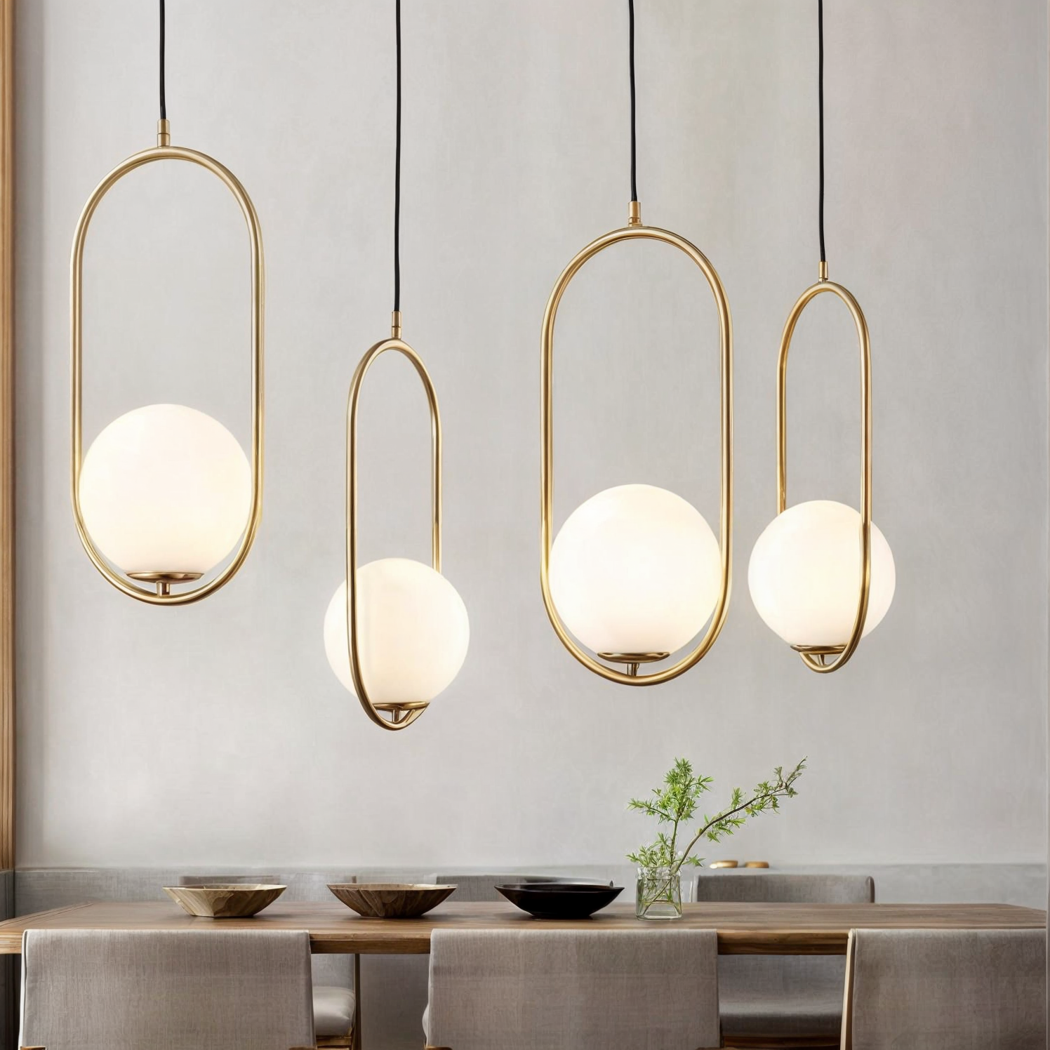 Linge Lind | Suspension réglable – cadre doré – abat-jour en verre