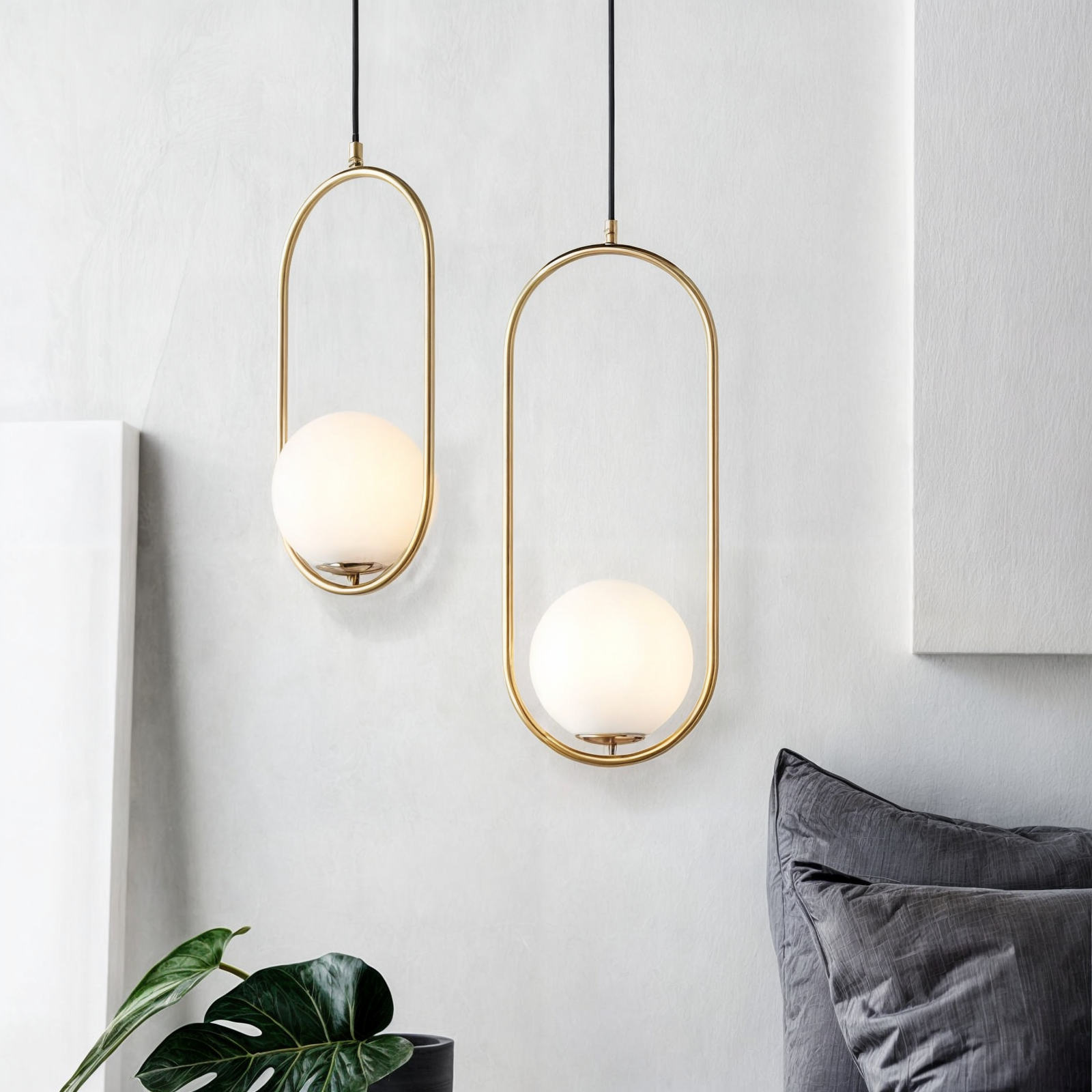 Linge Lind | Suspension réglable – cadre doré – abat-jour en verre